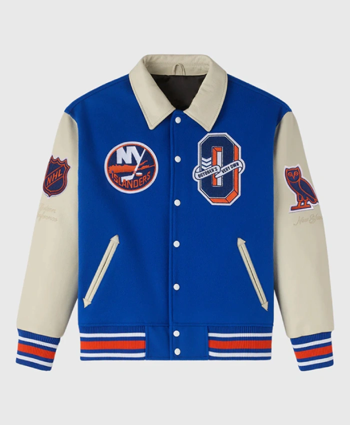 OVO New York Islanders Blue And Beige Varsity Jacket