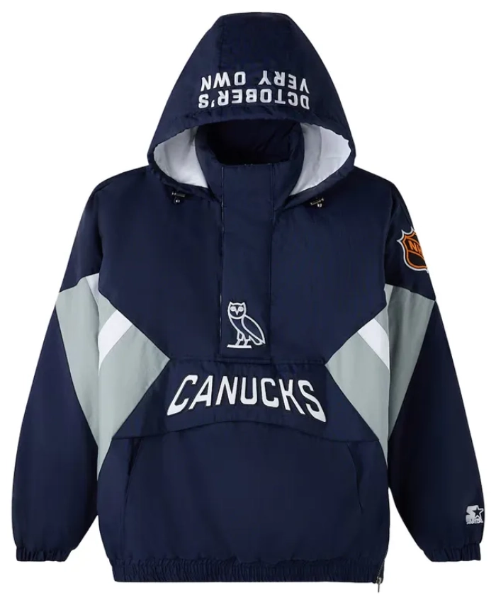 OVO Vancouver Canucks Half Zip Hooded Blue Jacket