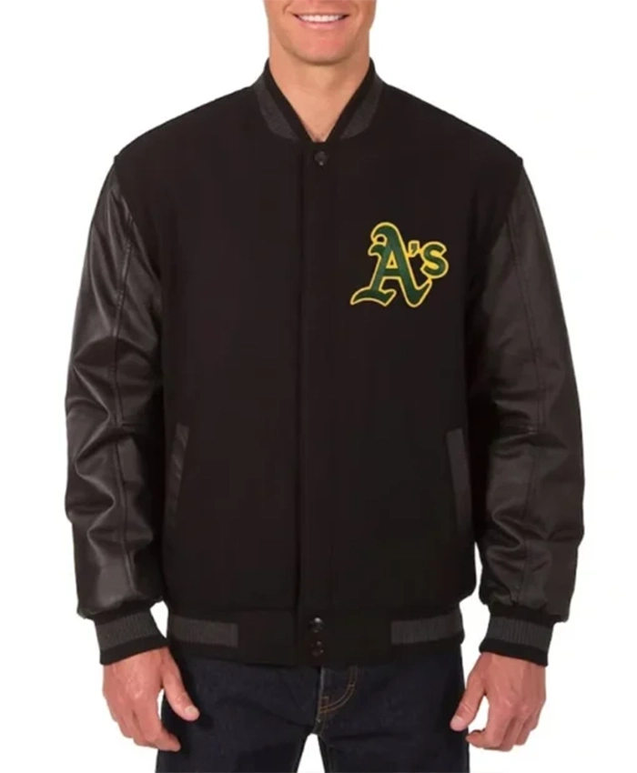 Oakland Athletics Black Letterman Varsity Jacket