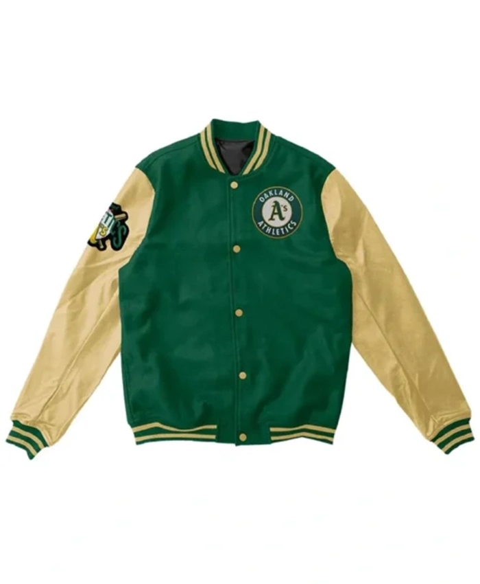 Oakland Athletics Green And Beige Letterman Varsity Jacket