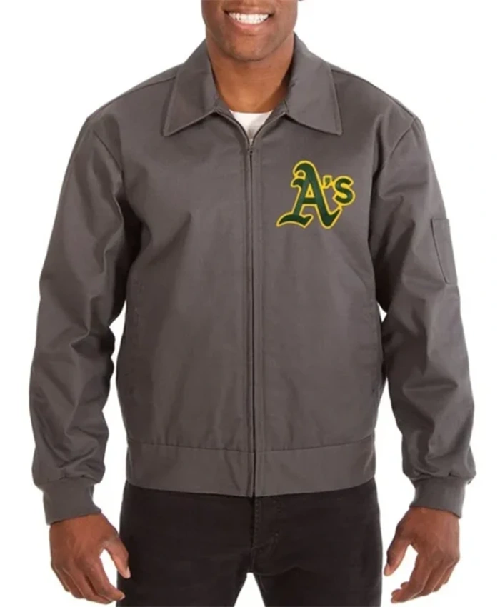 Oakland Athletics Workwear Grey Bomber Jacket