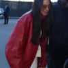 Olivia Culpo Red Leather Jacket
