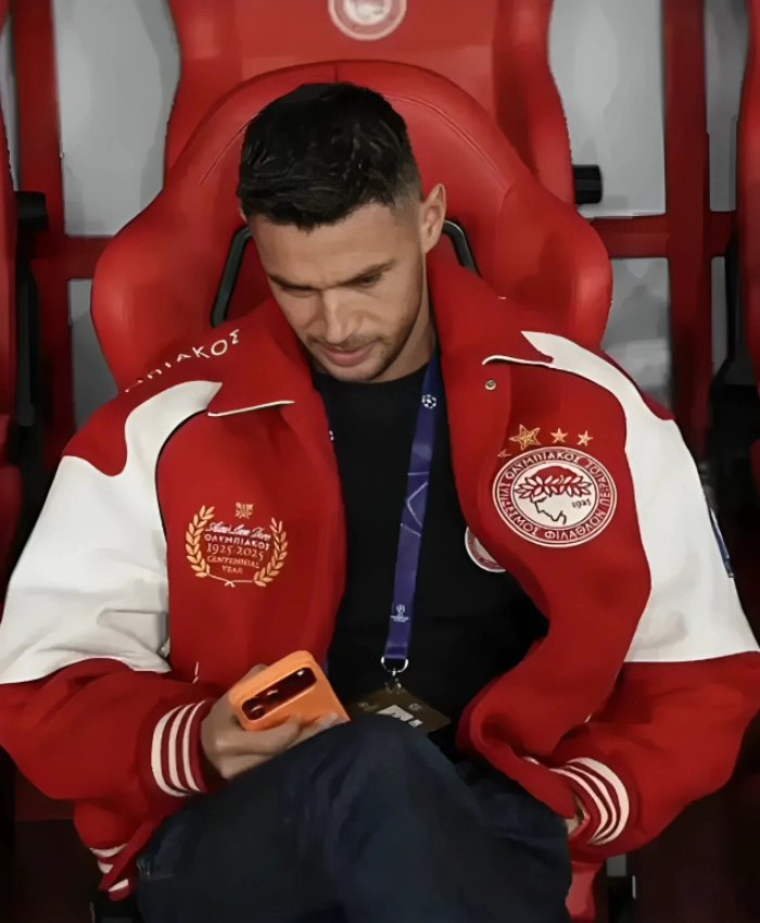 Olympiacos F.C. UEFA Champions League 2025 Red And White Jacket