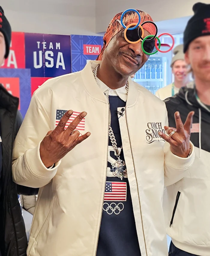 Coach Snoop Team USA White Satin Bomber Jacket