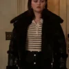 Only Murders In The Building S04 Selena Gomez Fur Sherpa Black Biker Jacket For Sale