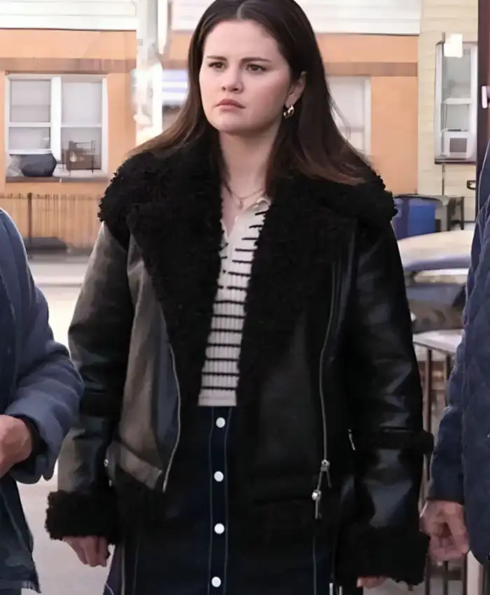 Only Murders In The Building Selena Gomez Fur Biker Jacket