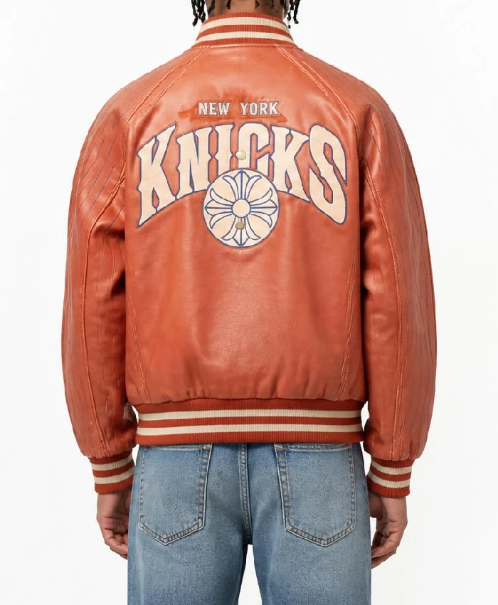 Orange New York Knicks Chrome Hearts Varsity Jacket