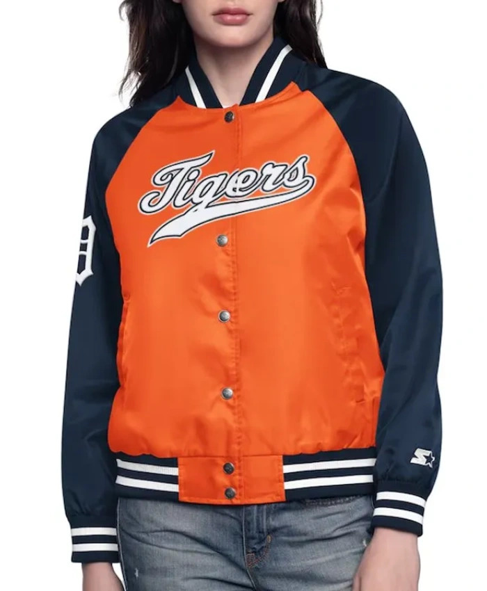 OrangeNavy Detroit Tigers Home Run Varsity Satin Jacket