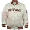 Order 90s Cleveland Browns White Satin Bomber Jacket