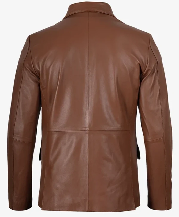 Alternative view of Cognac Two Button Brown Leather Blazer