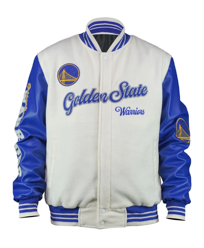 Golden State Warriors Cream and Blue Bomber Jacket
