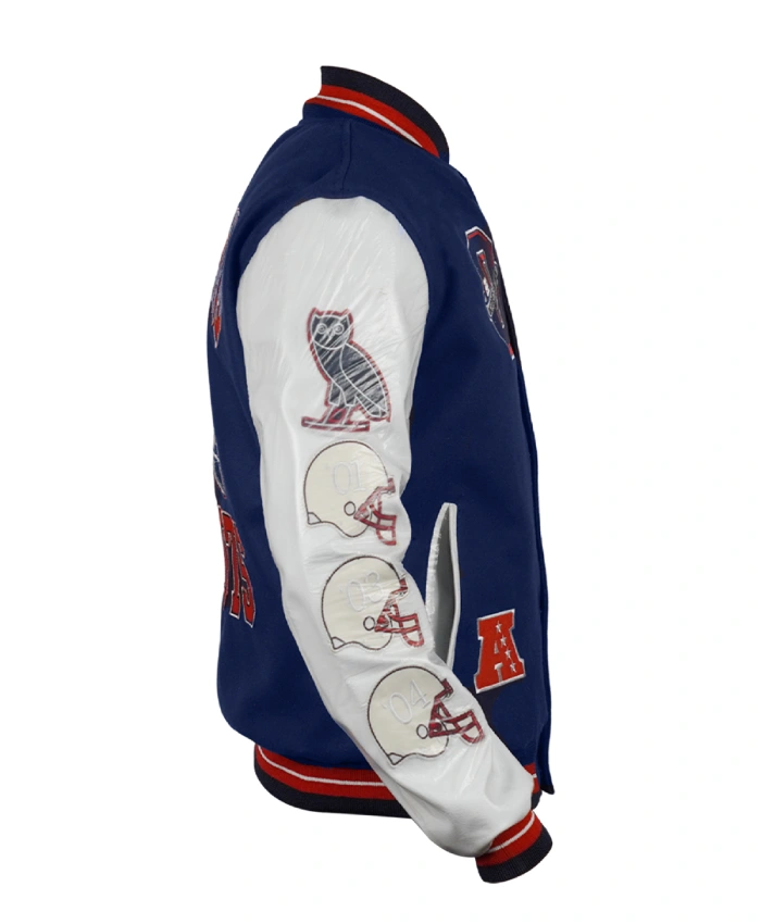 Order New England Patriots Blue And White Varsity Jacket