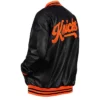Order New York Knicks Black And Orange Leather Varsity Jacket