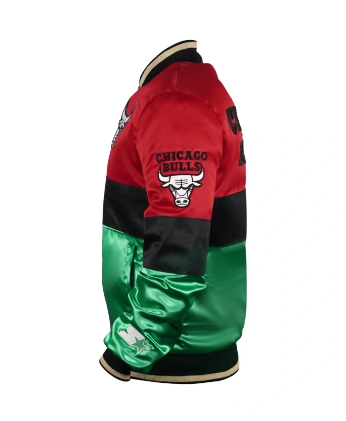 Order Starter Color Block 75th Year Chicago Bulls Black History Month Satin Jacket