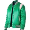 Order Trendy Satin Green Full Snap Letterman Varsity Jacket