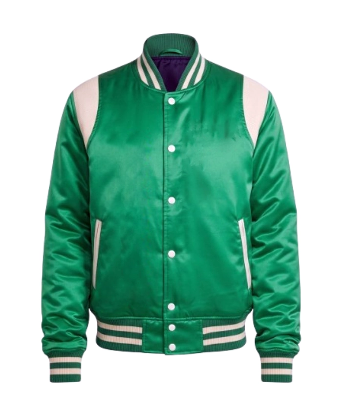 Order Trendy Satin Green Letterman Varsity Jacket