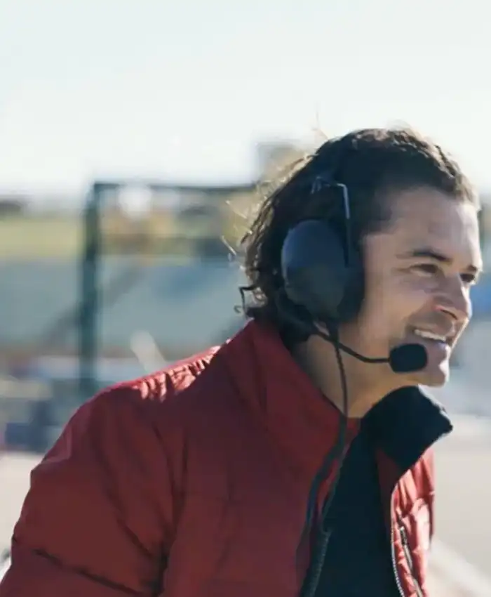Orlando Bloom Gran Turismo 2023 Danny Moore Cotton Red Jacket