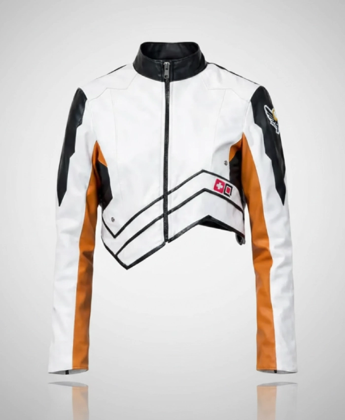 Overwatch Video Game Mercy Valkyrie Cropped Leather Moto Jacket