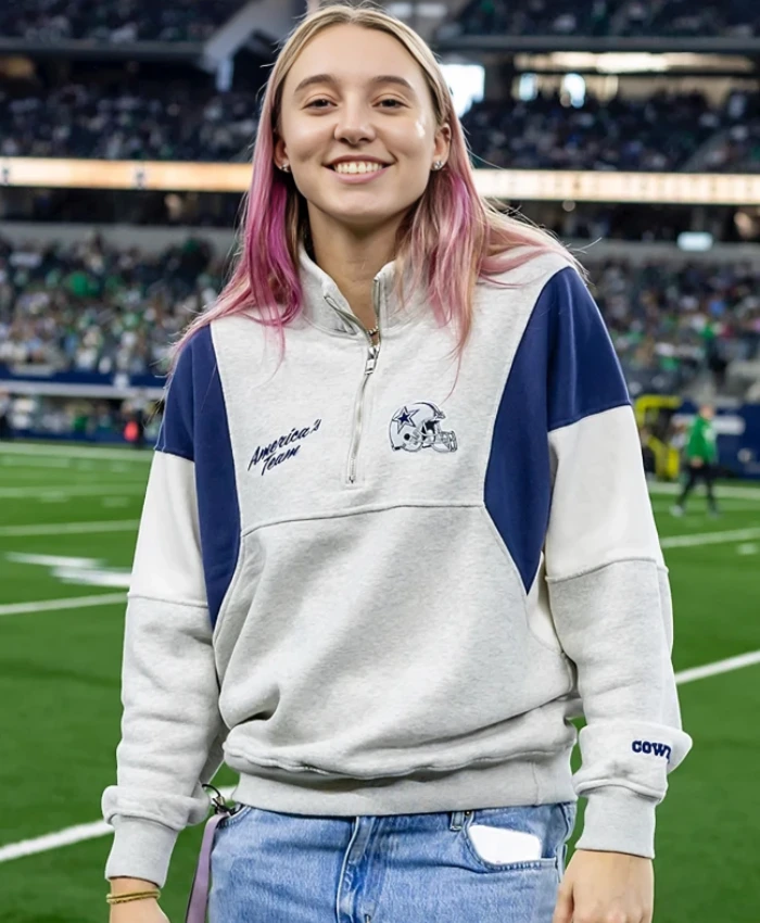 Paige Bueckers Abercrombie Dallas Cowboys Grey Fleece Quarter Zip Sweatshirt