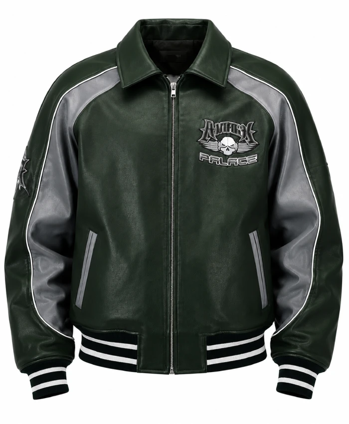 Palace Skateboards x Avirex Green Leather Bomber Jacket