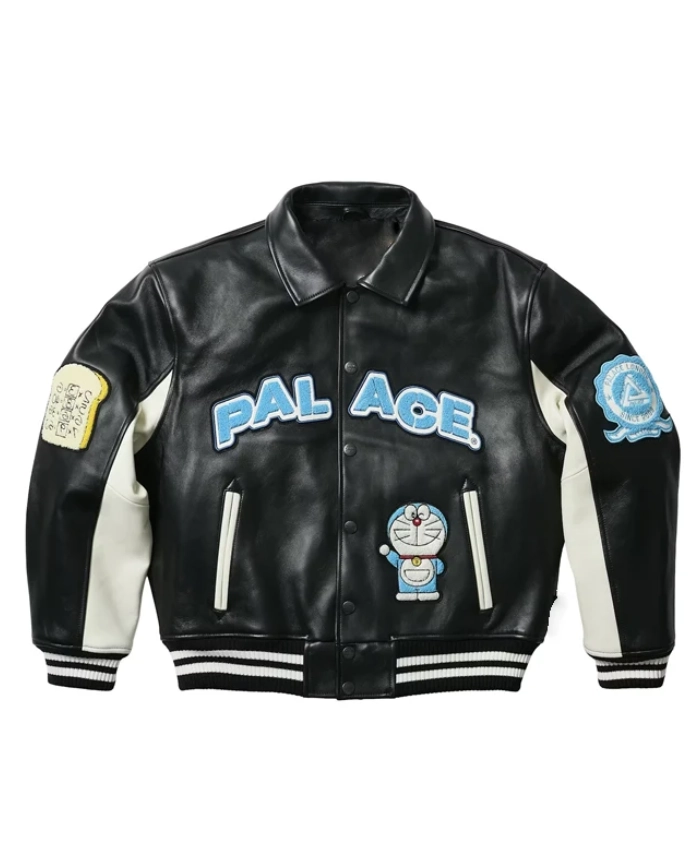 Palace X Avirex Doraemon Black Leather Bomber Jacket