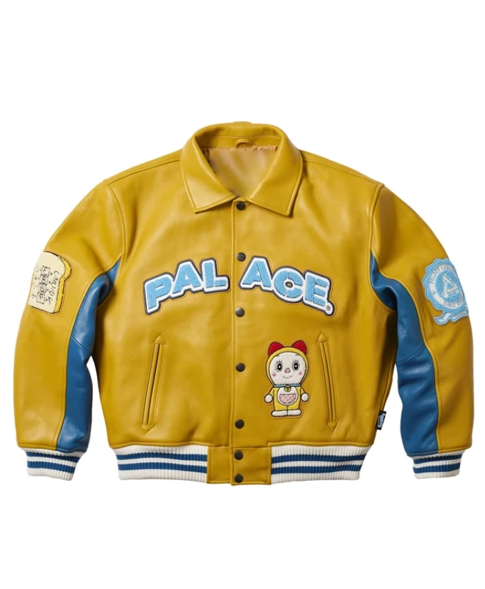 Palace X Avirex Doraemon Yellow Leather Bomber Jacket