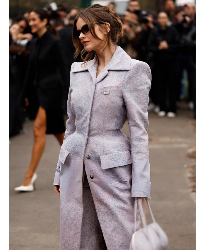 Paris Fashion Week 2026 Barbara Palvin Grey Long Wool Coat