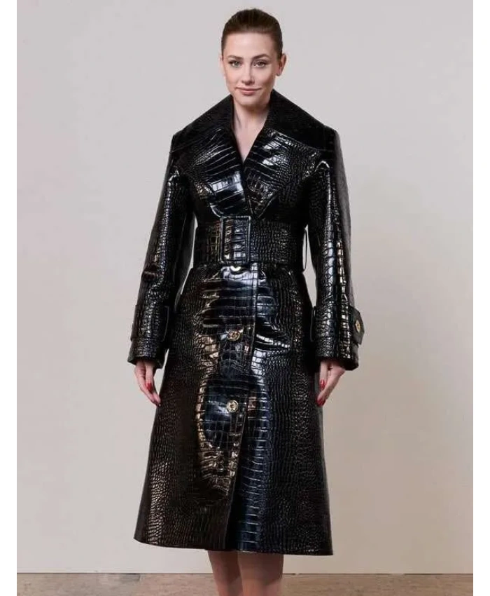 Lili Reinhart PFW 2026 Black Leather Coat