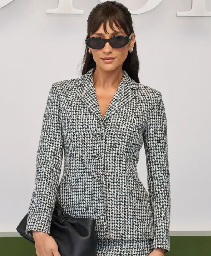 PFW 2026 Shay Mitchell Houndstooth Blazer