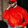 Paris Street Style 2026 Chris Brown Red Leather Jacket