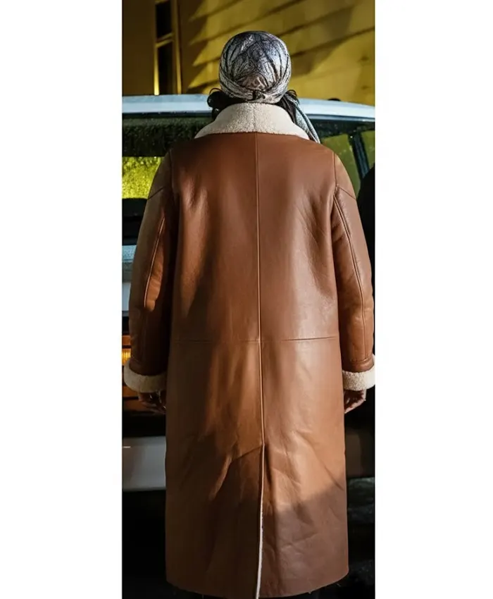 Patina Miller Power Book III Raquel Thomas Shearling Leather Brown Coat