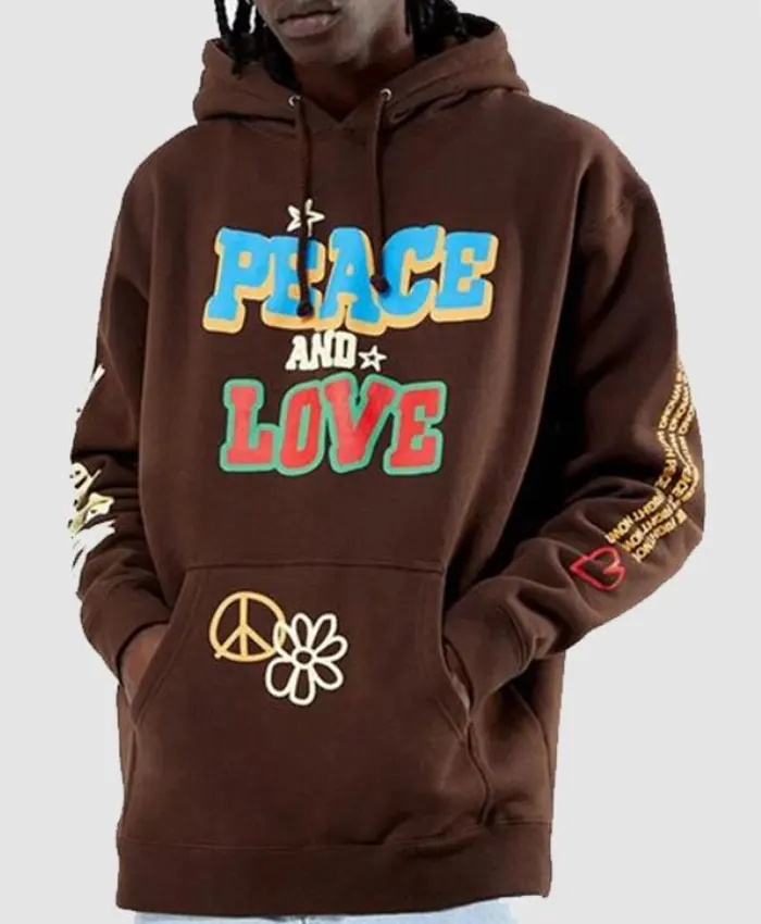 Peace and Love Brown Hoodie