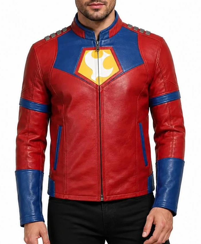 Peacemaker Red Blue Leather Jacket Mens