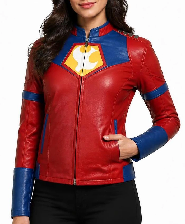 Peacemaker Red Blue Leather Jacket Womens