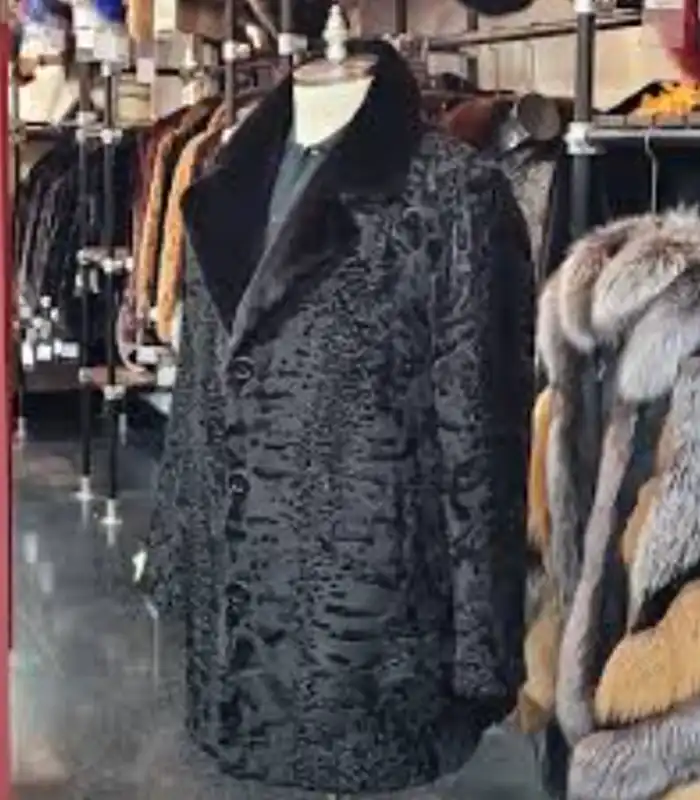 Persian Lamb Fur Mink Collar Black Coat