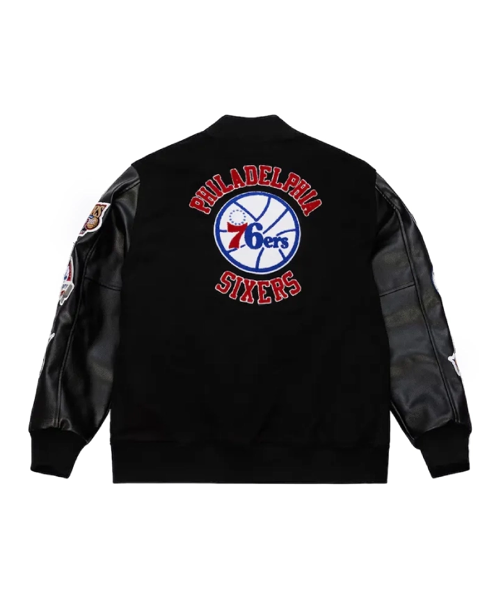 Philadelphia 76ers Black Out Team Logo Black Varsity Jacket