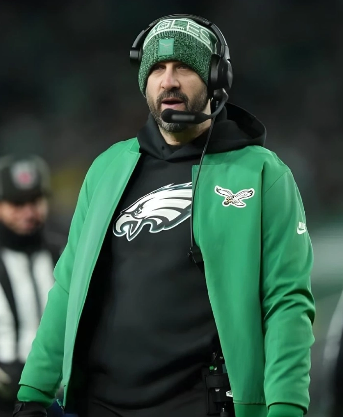 Philadelphia Eagles 2025 Coach Nick Sirianni Nike Kelly Green Sideline Bomber Jacket