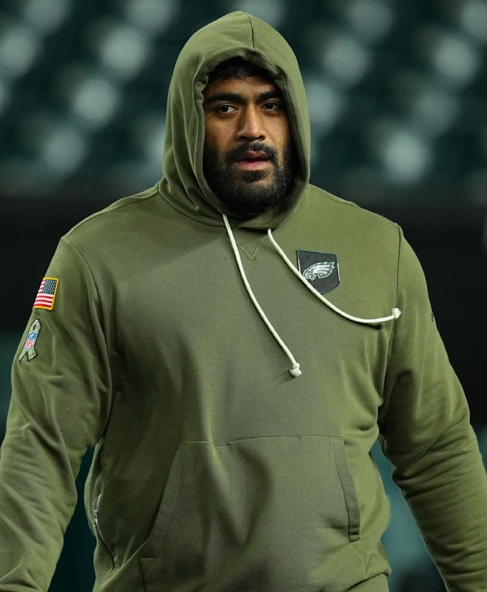 Philadelphia Eagles 2025 Jordan Mailata Salute To Service Olive Green Fleece Hoodie