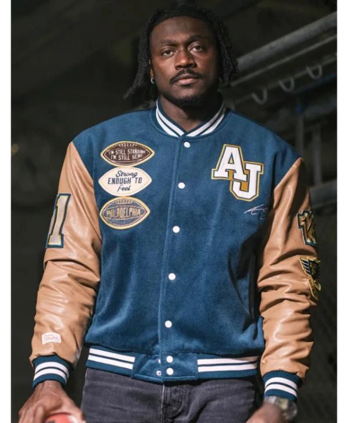 Philadelphia Eagles AJ Brown Check On Your Teammates Letterman Varsity Jacket