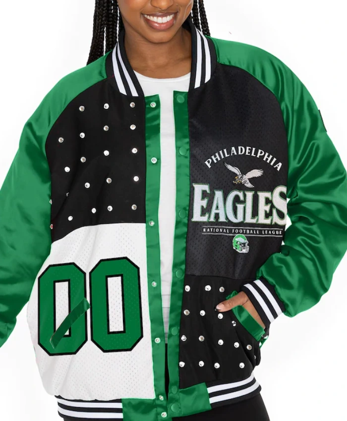 Philadelphia Eagles Gameday Green And Black Oversized Throwback Varsity Jacket