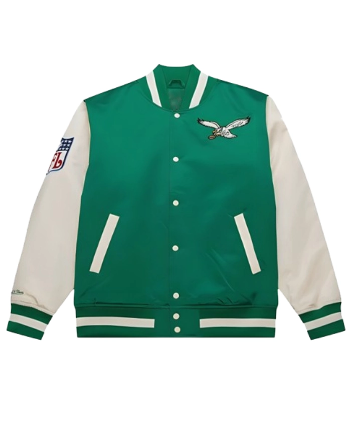 Philadelphia Eagles Kelly Green Primetime Philly Special Green Satin Varsity Jacket
