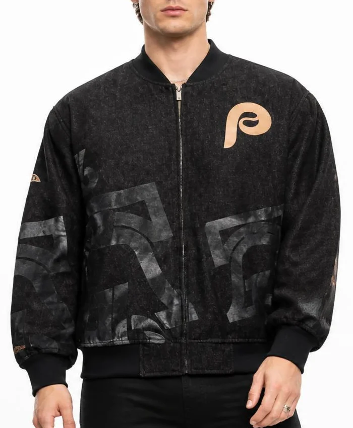 Philadelphia Phillies 1976 MLB All-Star Game Black Denim Jacket Mens