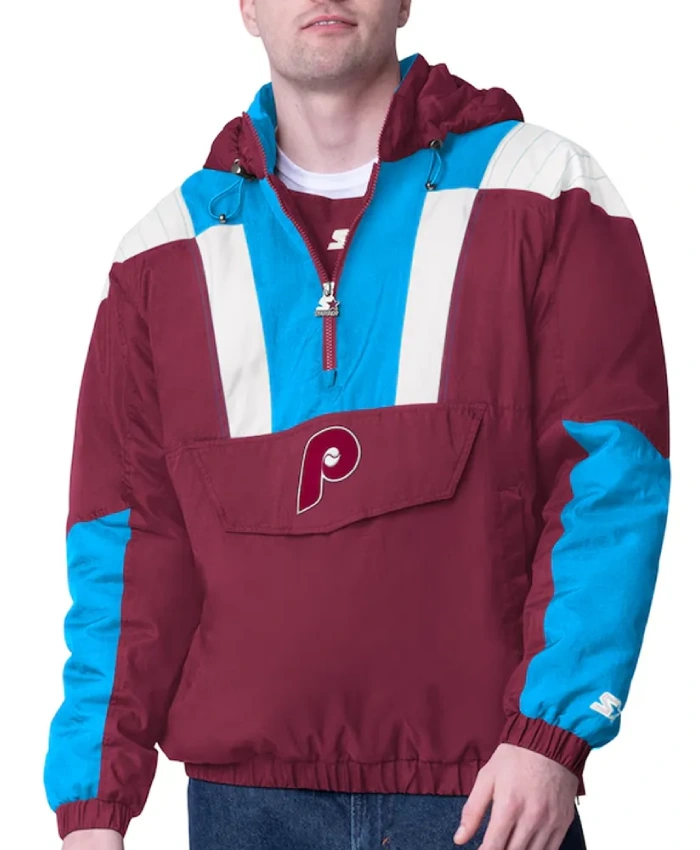 Philadelphia Phillies Charger Half Zip Pullover Jacket In Burgundy