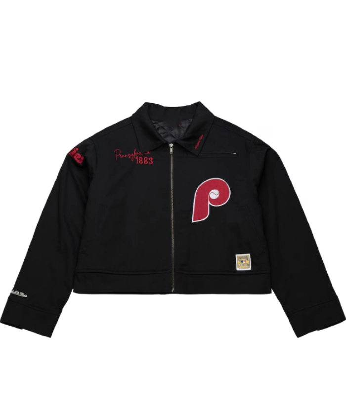 Philadelphia Phillies Cropped Mechanic Black Jacket
