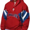 Philadelphia Phillies Line Up Breakaway Crinkle Popover Half Zip Pullover Red Hooded Jacket