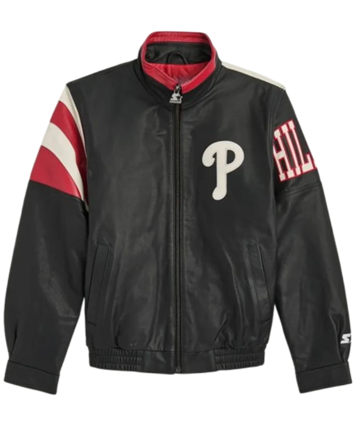 Philadelphia Phillies Retro Black And White Full Zip Leather Jacket