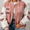 Pink Love Patch Valentine Varsity Letterman Jacket