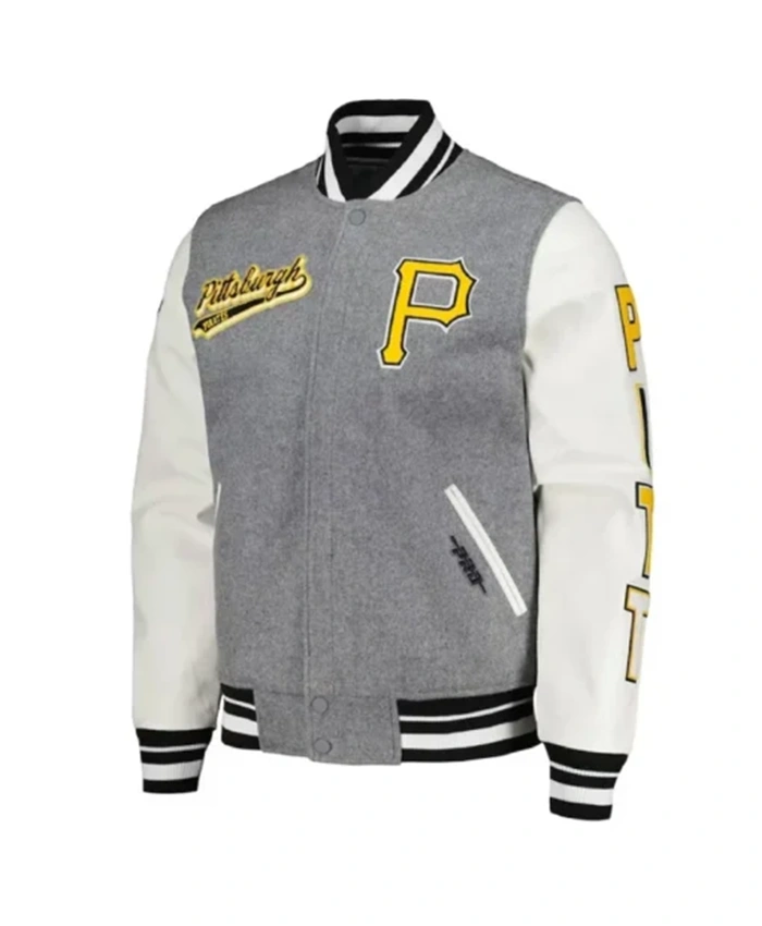 Pittsburgh Pirates Heather Grey And White Varsity Jacket