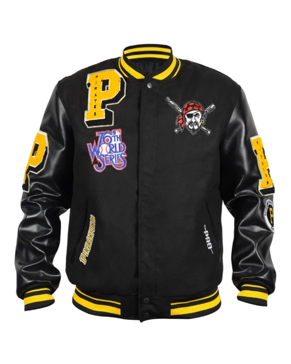 Pittsburgh Pirates Logo Mash Up Varsity Jacket Black