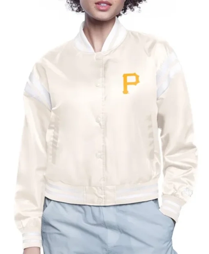Pittsburgh Pirates Printed Logo Cream Varsity Jacket